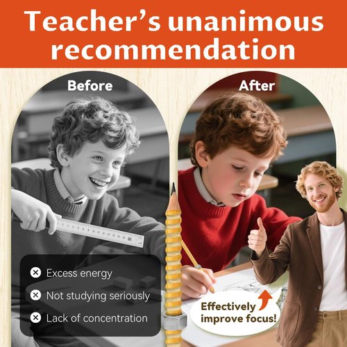 Adhd Pencil, Threaded Pencil with Sliding Nut, Adhd Fidget Pencils for Autism Kids Calming, Threaded Focus Pencils, Textured Pen for Kids, Ad-HD Tools (3pcs)
