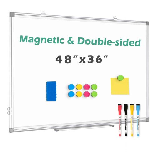 QUEENLINK Double Sided Magnetic White Board, 48"x36" Dry Erase Whiteboard for Wall with Aluminum Frame Large Presentation Board for School, Office and Home
