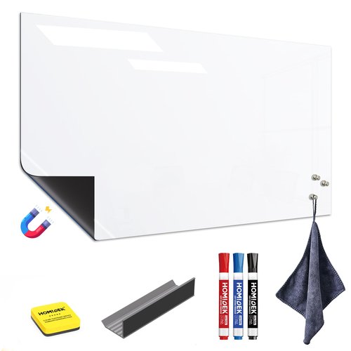 HOMiDEK Large Magnetic Backing Whiteboard: 47x96 Flexible Dry Erase Writing Sheet, Removable White Board for Fridge and Any Iron-containing Surface, Includes Markers, Magnets, Eraser, Cloth, Holder