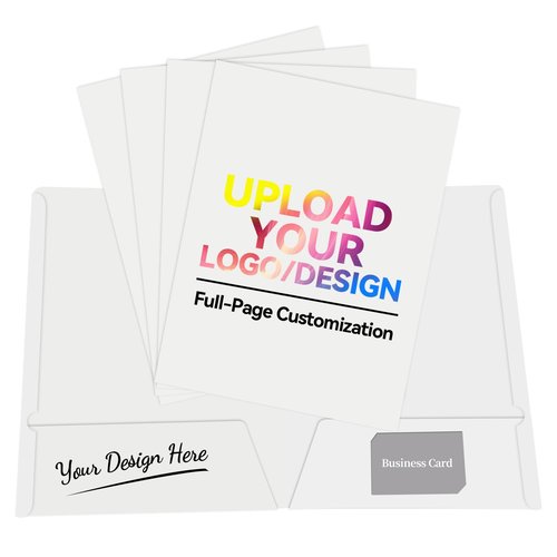 EASYPNP 100 Pack Custom Folders, Custom Logo Folder, Business Folder with Logo, Paper Folder with Two Pockets, Document Holders, School Folders, Holds 8.5" x 11" Paper, Card Slot, Reinforced Edge
