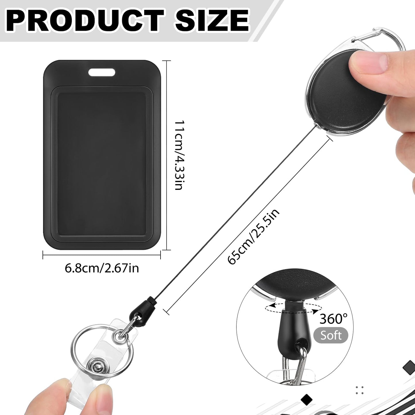 5 Pack Badge Holder Retractable Clip Heavy Duty Reels with Vertical Sliding ID Badge Holder Black Hard Plastic for Women Nurse Teacher Student