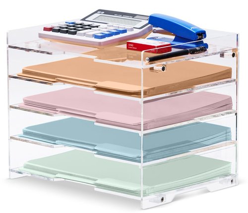 File Paper Organizer Letter Tray For Desk Office Supplies Folder Accessories Storage, Clear Acrylic, For Home School Desktop Organization