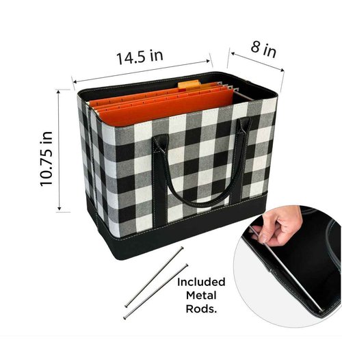 Trenton Gifts File Organizer Tote | Stylish Way To Keep Organized | Black/White Plaid