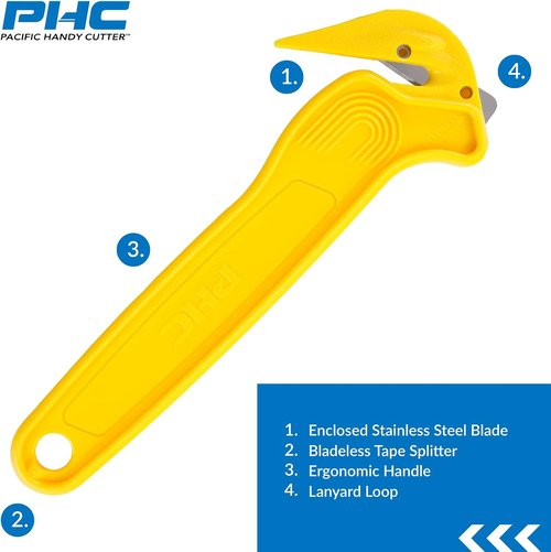 Pacific Handy Cutter Disposable Film Cutter - NSF Certified Food Safe Box Cutter for Cryovac & Plastic Bags - Yellow
