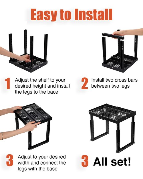 Piffny Adjustable Lokcer/Cabinet Organizer Shelf， Adjustable Width and Height, Ideal Locker for School, Office, and Gym Lockers… (Black 2 Pack New Version)