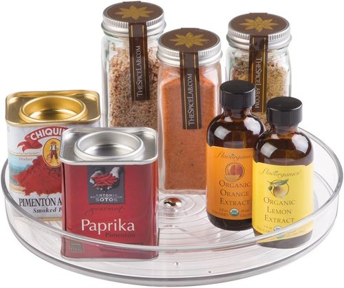 MetroDecor Lazy Susan Spice Organizer - Clear Turntable for Easy Access and Storage