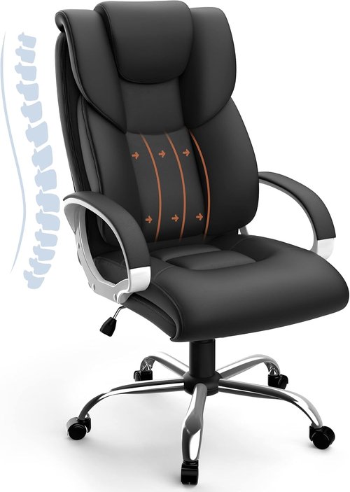 AYEASY Office Chair, Ergonomic Home Office Chairs Heavy Duty Leather Executive Chair, Big and Tall Office Chairs High Back Computer Gaming Chair with Arm Padded, with 360 Degree Swivel Wheels, Black