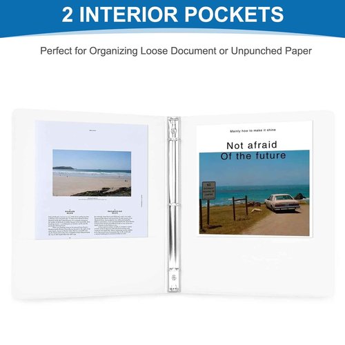 1/2 Inch 3-Ring Binder, 0.5-inch Round Ring Binder with 2 Inside Pockets, 12 Pack White Binders, Clear View CoverBinder Holds 8.5'' x 11''Paper for Office/Home/Back to School