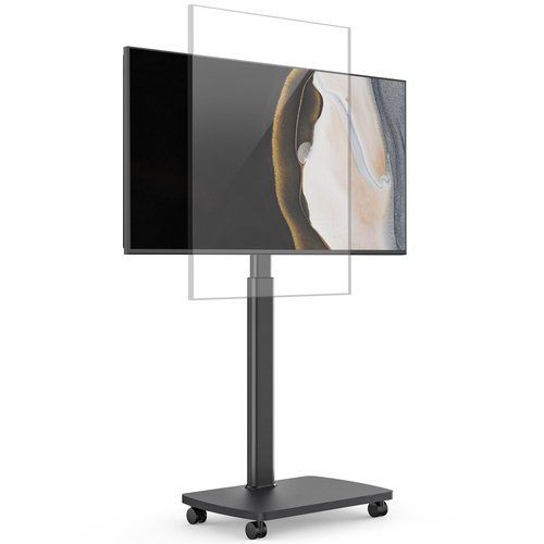AOKCOS Portrait to Landscape Rolling TV Stand with 12°Tilt, Mobile TV Cart with Wheels for 32 to 55 65 Screens/Monitors, Portable TV Stand on Wheels for Home Office with Wooden Base, Black