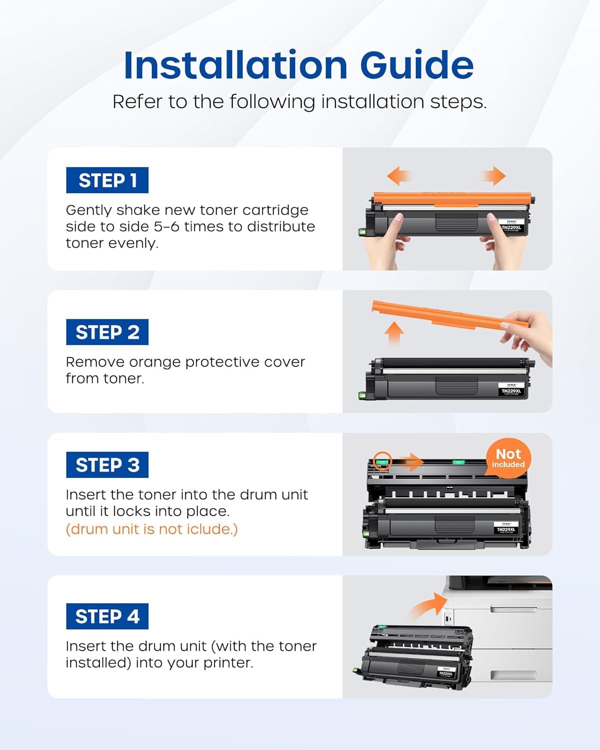 Compatible TN229XL Toner Cartridge Replacement for Brother TN229 XL TN 229XL TN229 Toner Work with Brother HL-L3220CDW MFC-L3720CDW HL-L3280CDW HL-L3300CDW MFC-L3780CDW Printer (BK/C/M/Y-4 Pack)