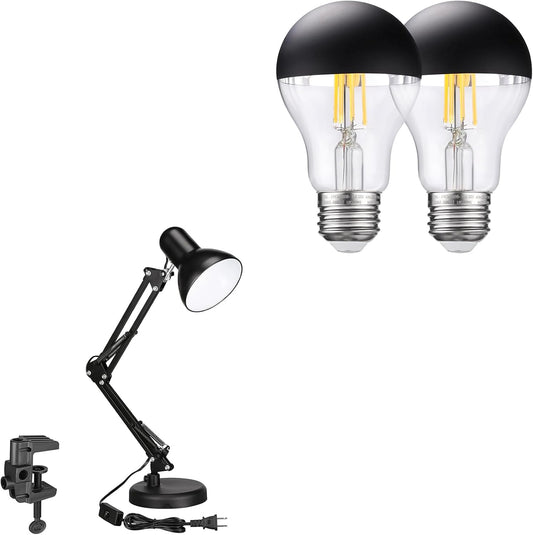 TORCHSTAR Metal Desk Lamp - Adjustable Gooseneck Architect Style with Vintage LED Bulb - Black & Chrome
