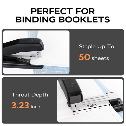 Marsrock Desktop Stapler, Swing-Arm Swivel Stapler, 50 Sheet Capacity, 2000 Staples and Staple Remover, Rotatable Heavy Duty Staplers for Office, Home, Classroom, Booklet, Book Binding,Black
