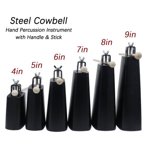 CashBeat 4" Steel Cowbell, 4inch Hand Percussion Instrument with Handle & Stick, Loud Noise Maker for Drum Set, Sporting Events, Concerts & Weddings, Easy to Mount, Clear Tapping Sound