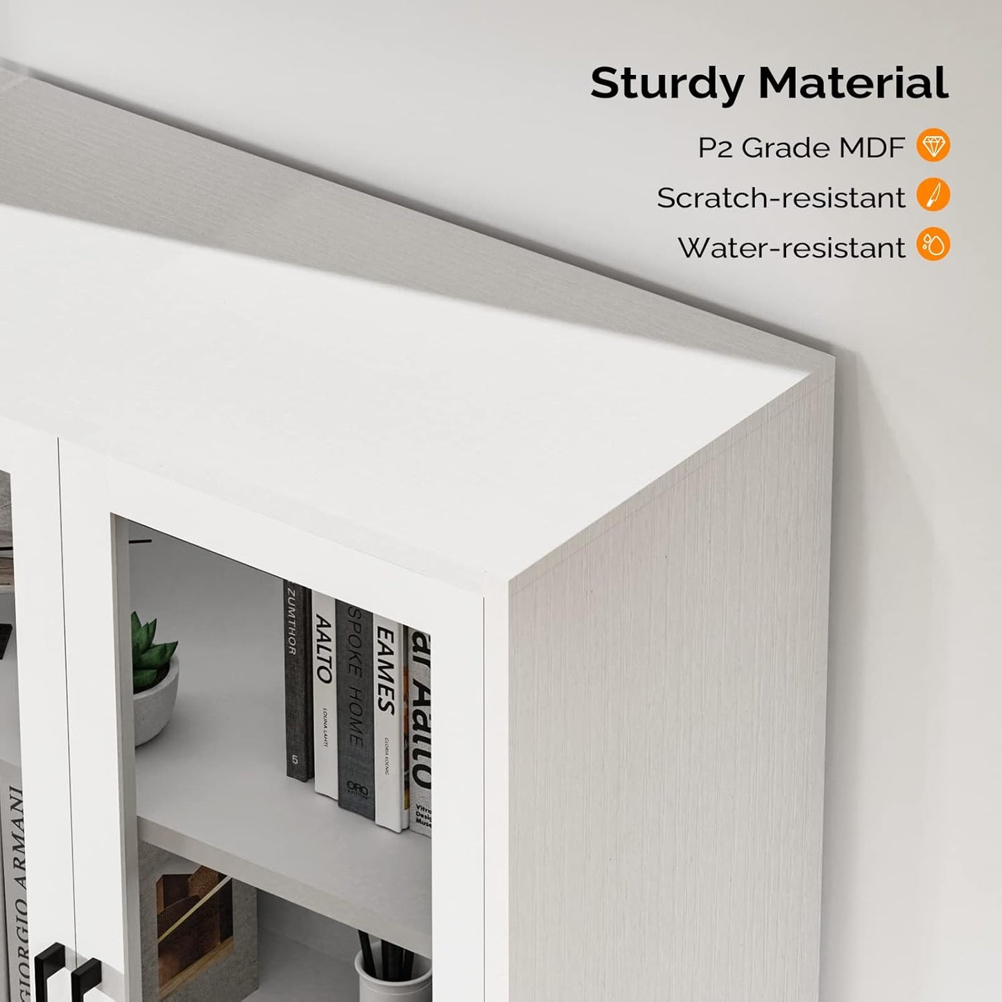 VINGLI Lateral File Cabinet - Glass Doors & Locking Drawer for Hanging Files | White, 30"W x 16"D x 55"H
