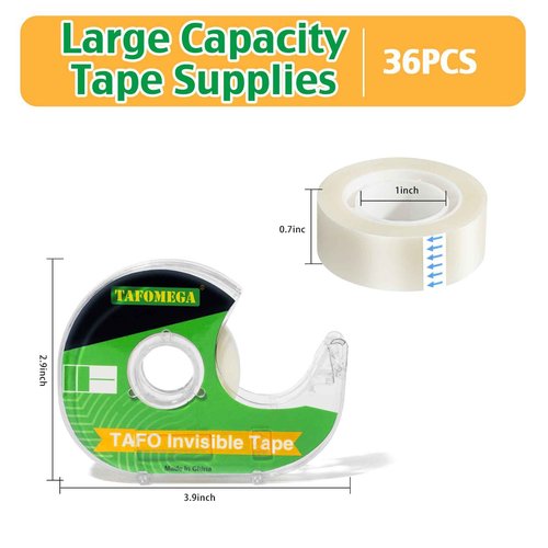 Invisible Clear Tape Bulk Rolls,36 Packs Gift Wrapping Tape for School Office Craft Job with Dispenser Frosted Writable-7/10 X 1000 Inches