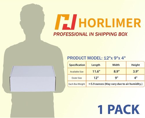 HORLIMER Shipping Boxes - 12x9x4 Inches White Corrugated Cardboard Mailer for Small Business