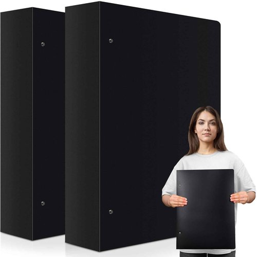 Resholder 2 Pcs 11 x 17 Binder 3 Ring Binder Poly Panel Featuring 2 Inch D Ring Fit 11" x 17" Paper Size for Store Artwork Poster Paper PP Material Black