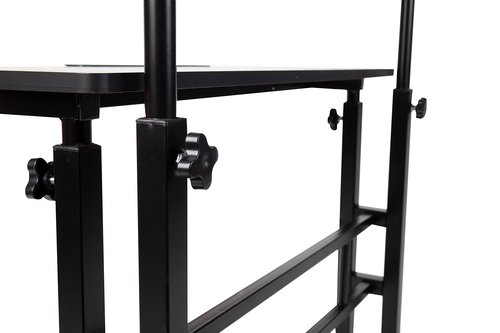 Mind Reader Mobile Sitting, Standing Desk, Rolling Reversible Home Office Laptop Workstation with Side Storage, Locking Wheels, Black