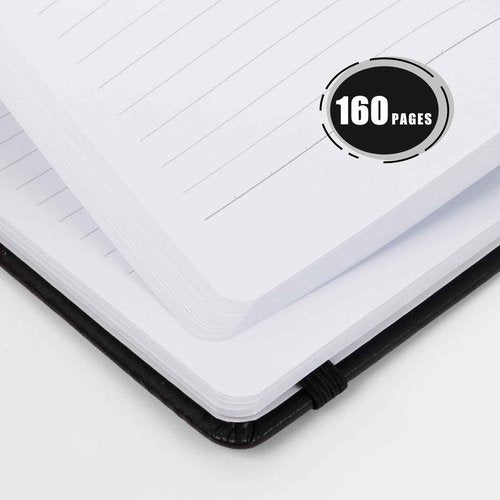 Lined Journals for Writing, A5 Notebooks (5.7 x 8'') with 160 Pages, 100 GSM Premium Paper, Ribbon Bookmark, Elastic Band & Inner Pocket - Perfect for Work, Journaling, Note-Taking & Gifting (Black - 6 Packs)