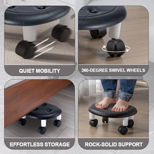 CasaZenith Rolling Stool, Low Rolling Stools with Wheels, 360° Rotating Flexible Seating with Plastic Surface, Rollings Step Stool on Wheel for Home Office Garage Pedicure Mechanic Cleaning Floor