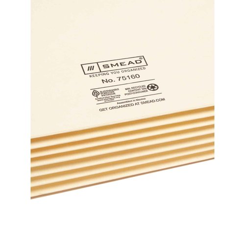 Smead End Tab TUFF File Pocket, Reinforced Straight-Cut Tab, 5-1/4" Expansion, Extra Wide Letter Size, Manila, 10 per Box (75160)