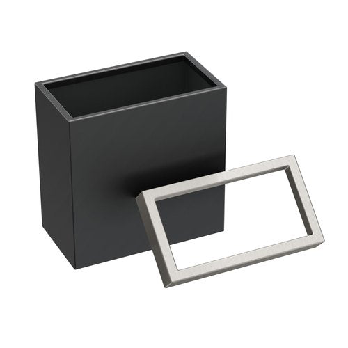 Gatco 1918SN Modern Rectangle Waste Basket, Matte Black and Satin Nickel Combo / 11.25" H Open Top Stainless Steel Trash Can with Removable Lid, 12 Liter Capacity