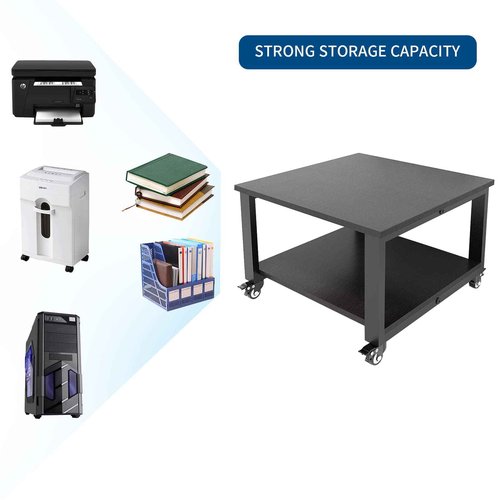 Natwind 2 Tiers Office Movable Laser Printer Copier Stand Cart Under Desk Heavy Duty Dark Brown Rolling Table with Storage Floor-Standing Holder on Wheels Fax Paper Organizer Shelf for Home (Black)