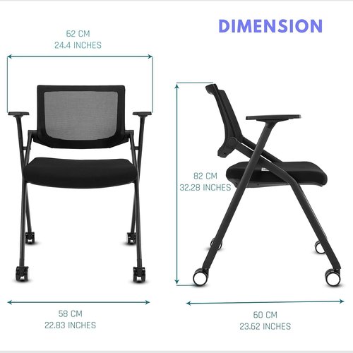 BROBRIYO Ultra Folding Chair with Wheels and Paddle, Ergonomic Mesh Back and Arms for Office, Meetings, Conferences, Receptions, Training Rooms & Folding Office Chairs - Black 2