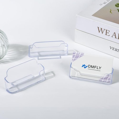 16 Pack Clear Business Card Holder for Desk, Plastic Business Card Display Desktop Acrylic Business Card Stand for Office, Exhibition Booth