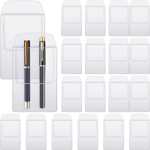 Tenceur 50 Pcs Pocket Protector Heavy Duty PVC Pen Holder Organizer Pouch for Shirts Lab Coats Pants Hospital Office Holds Pens Pointers Cards and Notes(Clear,Classic)