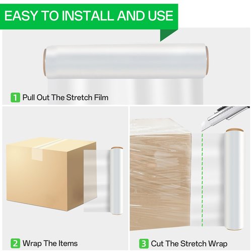 18 Inch Stretch Wrap Roll, Heavy Duty 1500ft Shrink Wrap Roll, Clear 80 Gauge Industrial Strength Stretch Film, Plastic Wrap for Pallet Wrapping Shipping Moving(4 Pack)