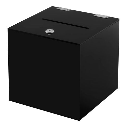 CiaoHER Acrylic Black Donation Box, Ballot Suggestion Box Money Storage Square Container for Voting, Charity, Ballot, Contest, Suggestions (10x10x10 inches)