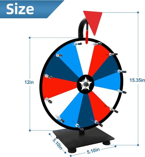 Skiennix 12 Inch Prize Wheel - Heavy Duty Spinning Game Wheel with 12 Color Slots & Stand