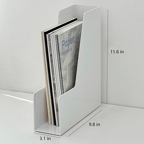 YUNNO Clear Magazine Holder, 2-Pack PET Document Holder for Desk, Vertical File Organizer for Desk, Clear Plastic Organizer Bins Holding for Magazines, Binders, Notebooks, Envelopes (White)