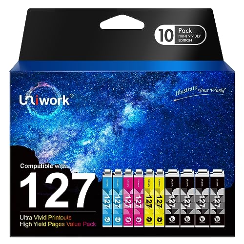 Uniwork Remanufactured Ink for 127 Ink Cartridge Replacement for Epson 127 Ink Cartridges T127 Ink for Workforce 545 845 645 WF-3540 WF-3520 WF-7010 WF-7510 WF-7520 NX530 NX625 Printer, 10 Pack