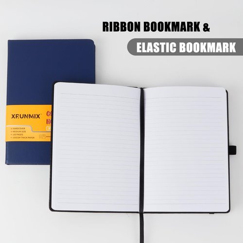 Lined Journals for Writing, A5 Notebooks (5.7 x 8'') with 160 Pages, 100 GSM Premium Paper, Ribbon Bookmark, Elastic Band & Inner Pocket - Perfect for Work, Journaling, Note-Taking & Gifting (Black - 6 Packs)
