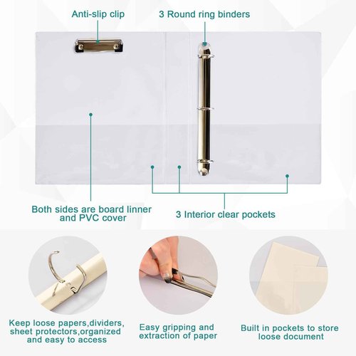 3 Ring Binders Fun Cute Beach Bar Icons 1.5in Binder Round Rings Holds 200 Sheets with Interior Clear Pockets Clipboard for Office School Work,2 Pack