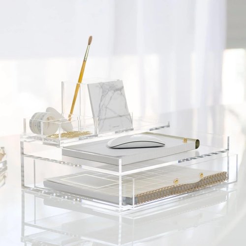 RUSSELL+HAZEL Acrylic Bloc Narrow Accessory Tray, Clear, 4.5” x 12.2” x .5” (31381)