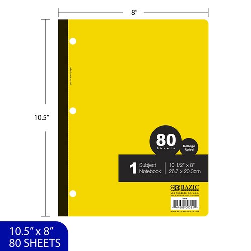 BAZIC Products Notebook College Ruled 1 Subject 80 Sheets Wireless Notebooks, Lined Composition Book, Assorted Color, 24-Pack