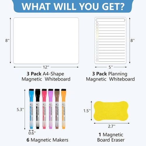 Magnetic Dry Erase Board Set by [Brand Name] - 6 Pack with 3 Large & 3 Small Boards | Includes Markers & Eraser