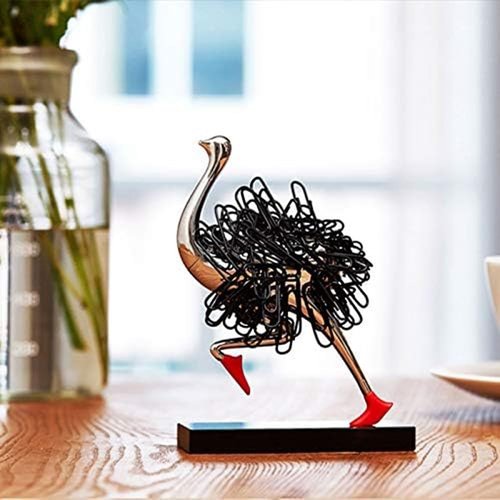 EHERDM Running Ostrich Magnetic Paperclip Holder Funny Office Desk Decor Decorative Jewelry Storage Dispenser Silver Creative Small Gifts for Friends Coworkers