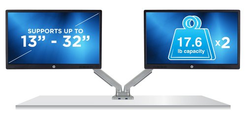 Mount-It! Dual Monitor Arm Mount Desk Stand | 2 x 3.0 USB Ports | Articulating Mechanical Spring Height Adjustable | Fits Two 24 27 29 30 32 Inch VESA 75 100 Compatible Screens | C-Clamp and Grommet