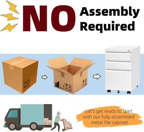 Approgreent Mobile File Cabinet - Lockable 3-Drawer Filing Cabinet with Wheels | A4/Letter/Legal Size, White