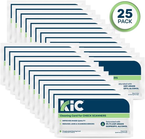 KICTeam Cleaning Cards - Quick Drying Solution for Check Scanners (25 Cards) - Made in USA