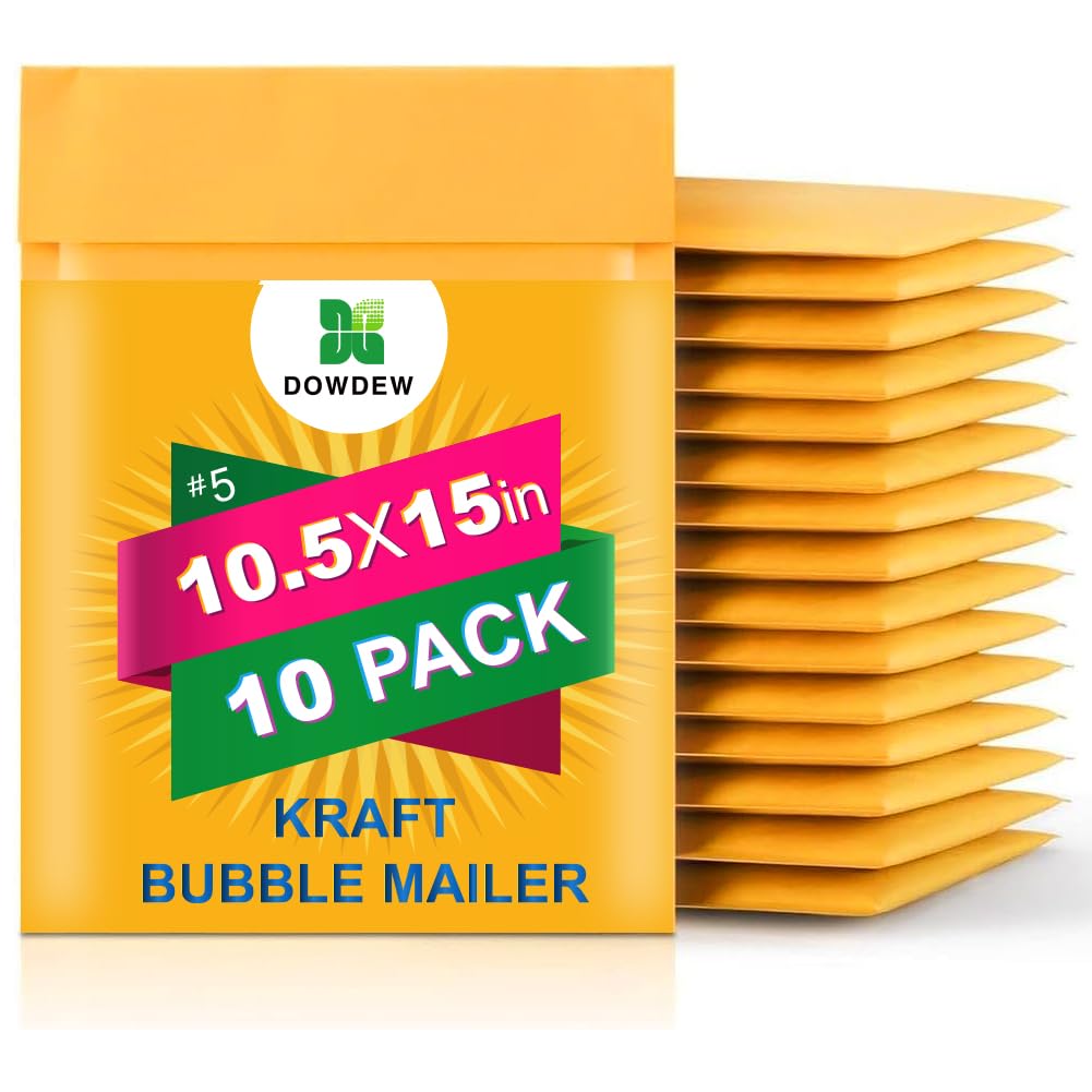 Kraft Bubble Mailers [10 Pack] Mailing Packing Envelopes #5 (10.5" x 15")