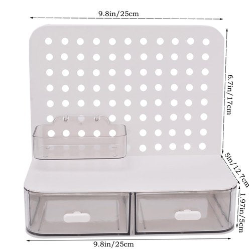 ONEFOLL Desktop Storage Organizer, Cave Board Stand Organizer With 2 drawers, Pen Holder, Work Position Shelf Acrylic Desk Organizer, Stationery Organizing Box