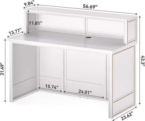 Little Tree 57-Inch Reception Desk - Modern Boho Style Front Desk for Retail, Salon, Office | White