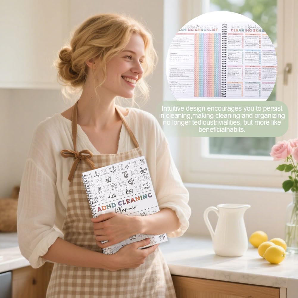 Adhd Cleaning Planner - Daily, Weekly & Monthly Organizer with Stickers | DIY Home Cleaning Schedule (White)