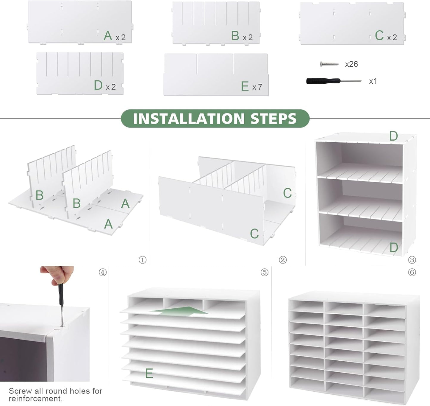 SONGWAY Desk Paper Storage Organizer - 24-Compartment Literature Organizer with Adjustable Shelves | White