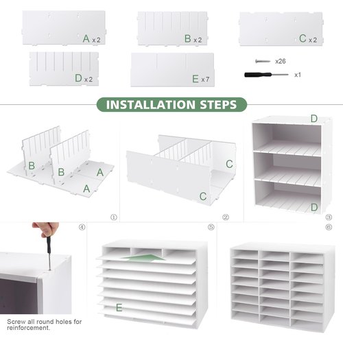 SONGWAY Desk Paper Storage Organizer - Literature Organizer, 24 Compartments Classroom Mailbox with Adjustable Shelves, Desktop File Sorter, Paper and Mail Organizer for Home Office School, White